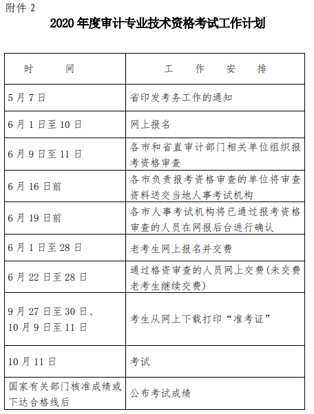 2020年审计专业技术资格考试工作计划