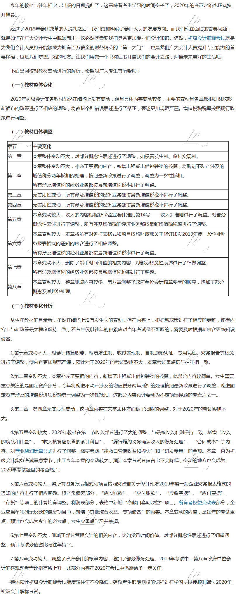 2020《初级会计实务》新旧教材变化对比