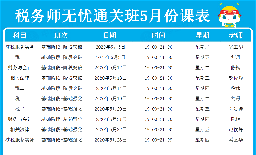 税务师无忧直达班5月份课表