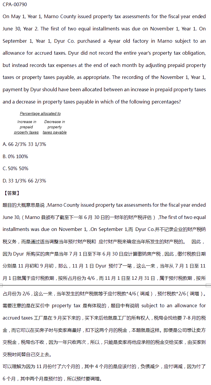 【答疑精华】AICPA答疑板至值得看的练习题（二）