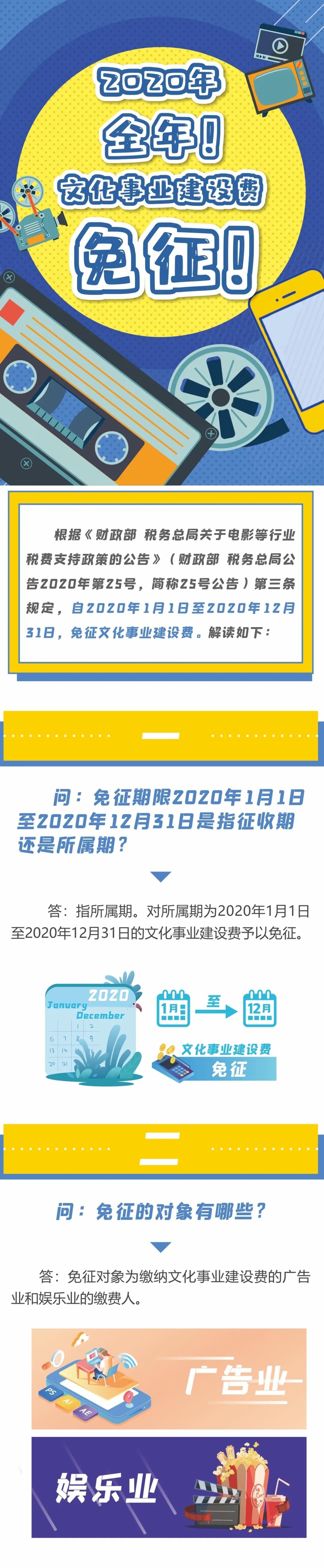 2020年，全年！文化事业建设费免征！