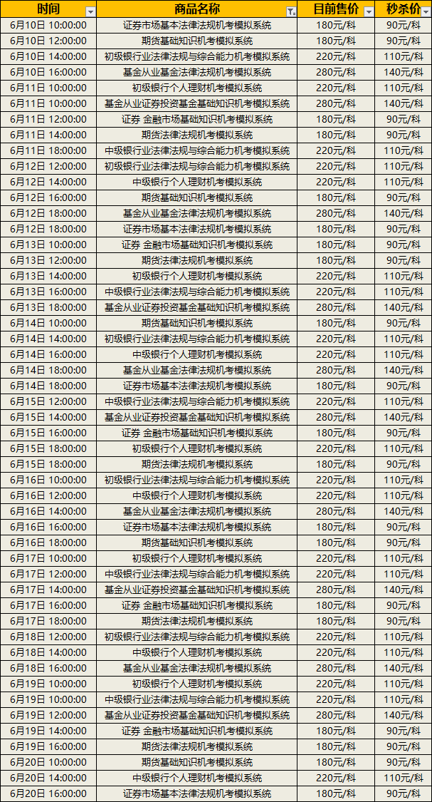 金融从业机考系统秒杀时间表