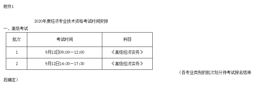 烟台高级经济师2020年考试时间