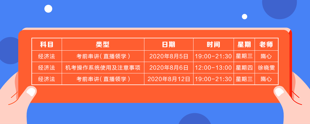 8月中级经济法课表