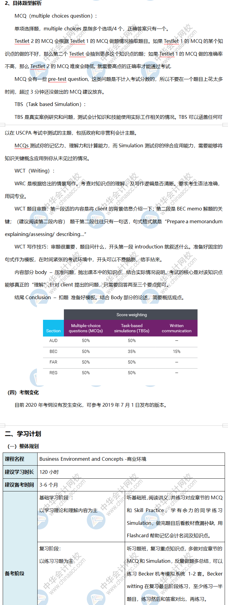 就差你没看了！2020美国注会《商业环境BEC》学习计划表到！