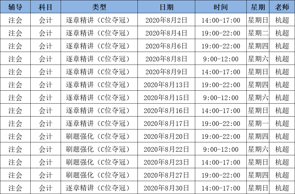 2020注会《会计》C位夺冠课表来了！