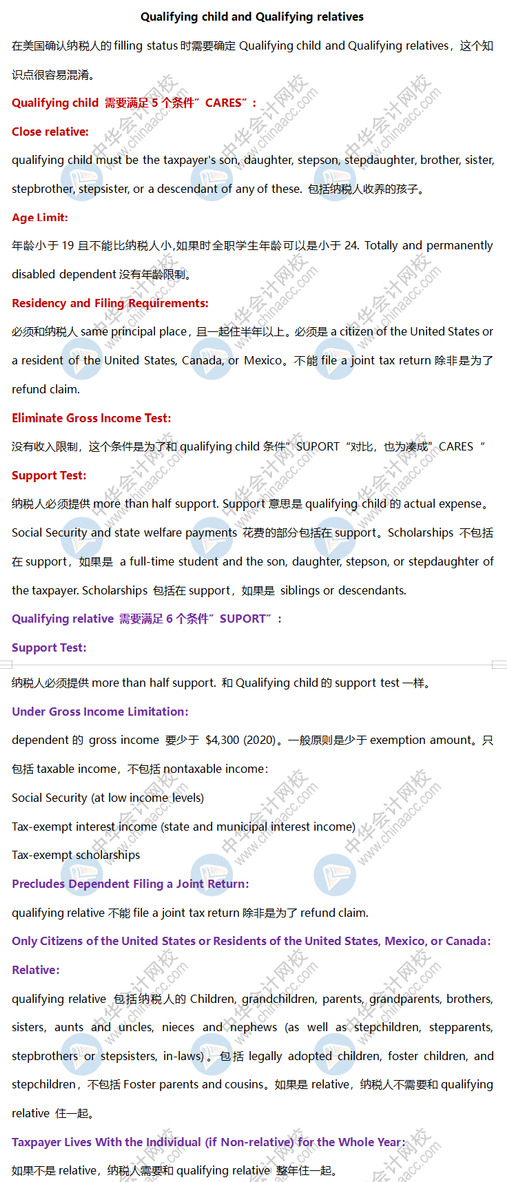 AICPA高频考点：Qualifying child and Qualifying relatives