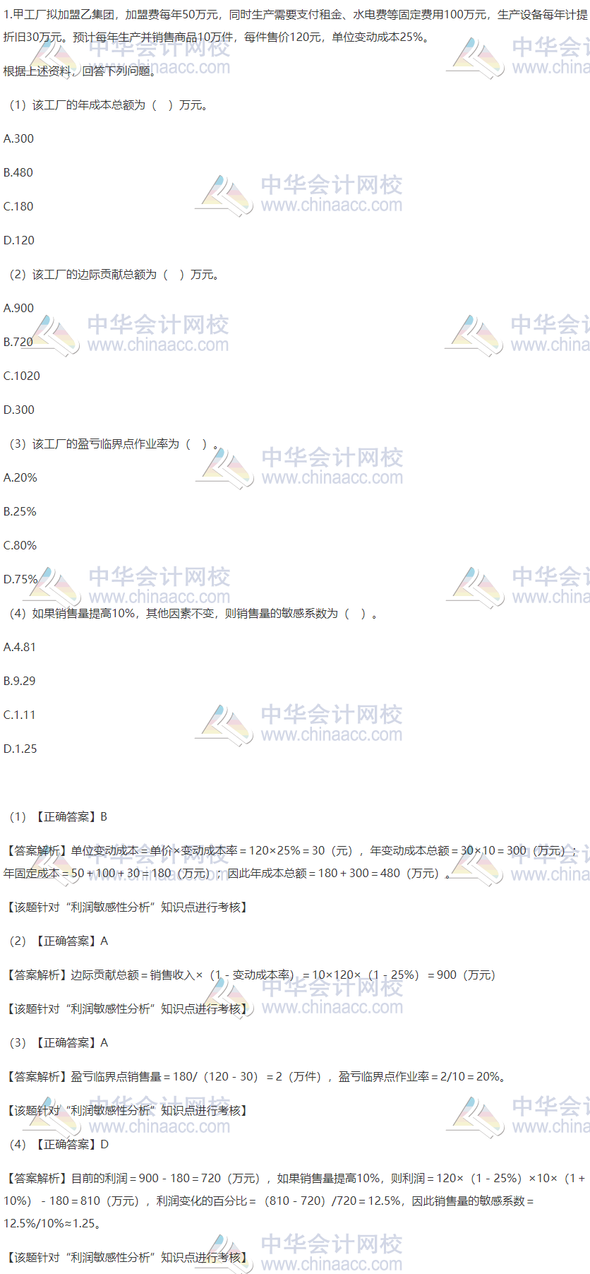 利润敏感性分析