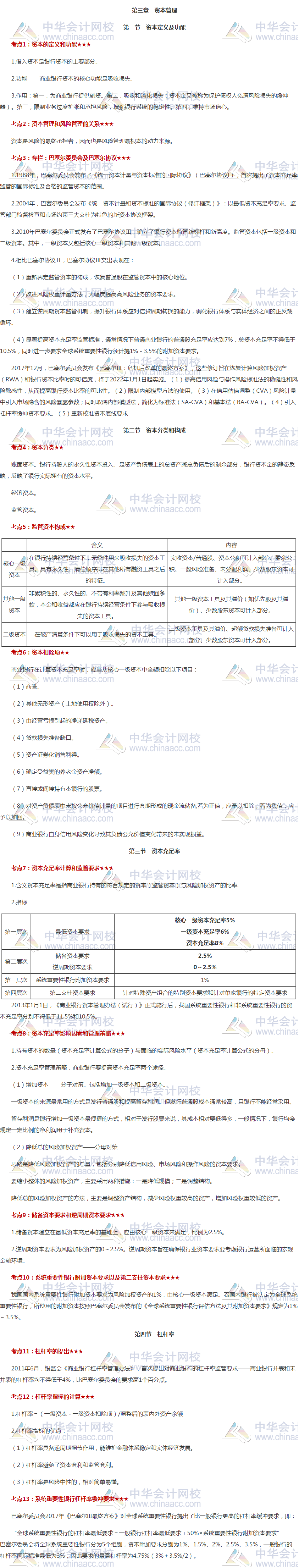 必看！银行初级《风险管理》高频考点第三章 资本管理