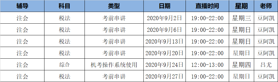 2020年注会C位冲刺密卷班《税法》课表