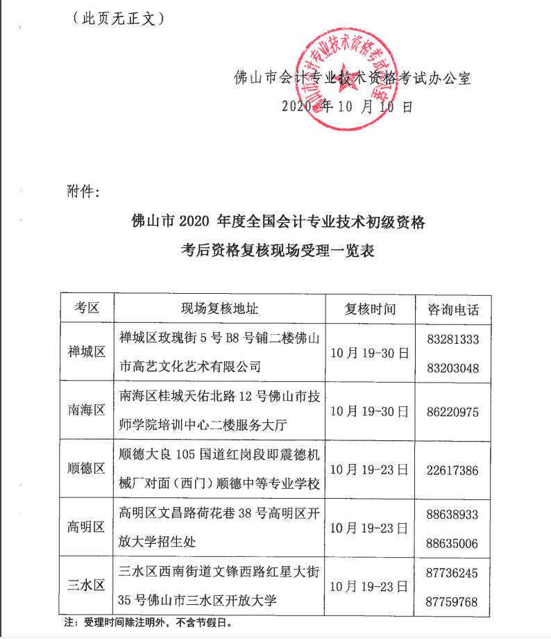 关于佛山2020年度全国会计专业技术初级资格考后资格复核的通知