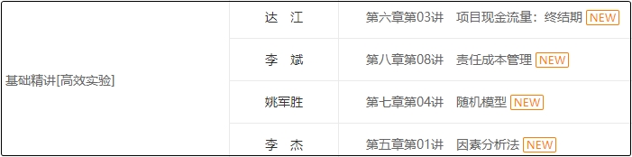 高效实验班课程更新进度