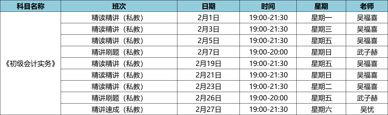 2021年初级会计职称私教直播班《初级会计实务》课程安排