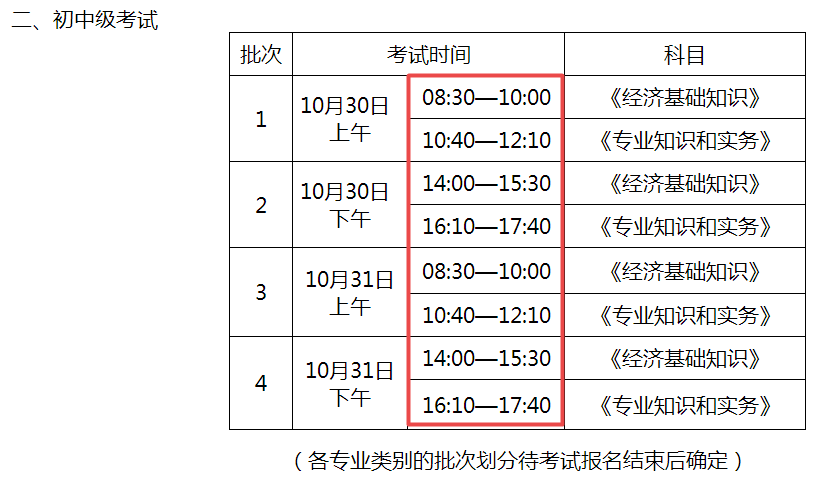 2021年初中级经济师考试时间安排