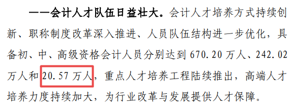 具备高级会计资格人员达到20.57万人 超额完成“十三五”目标