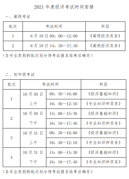 2021高级经济师考试时间安排