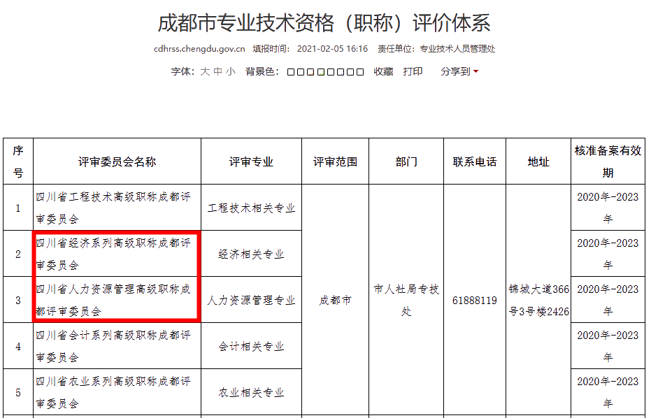 成都2021年高级经济师职称评审主管部门