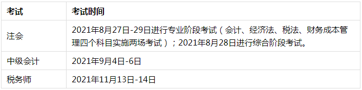 注会中级税务师考试时间安排