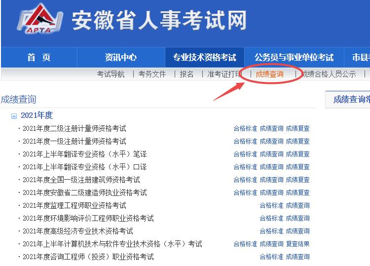 安徽人事考试网中级经济师考试成绩查询入口