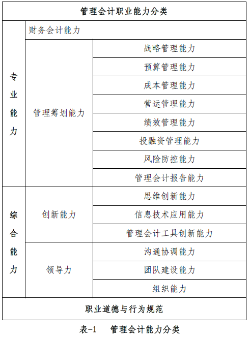 管理会计师职业能力分类