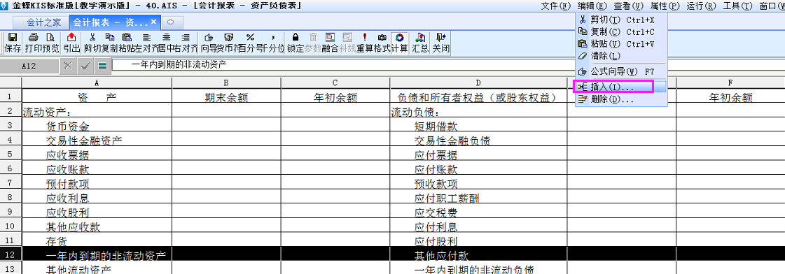 金蝶KIS标准版中如何修改默认资产负债表格式？如何新增报表项目？