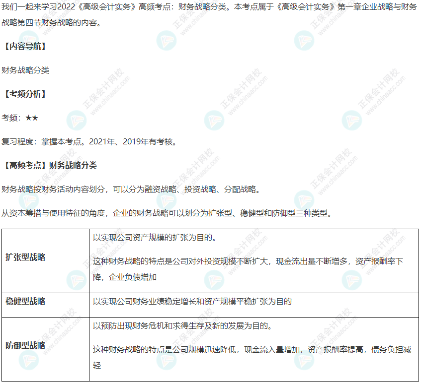 2022《高级会计实务》高频考点：财务战略分类