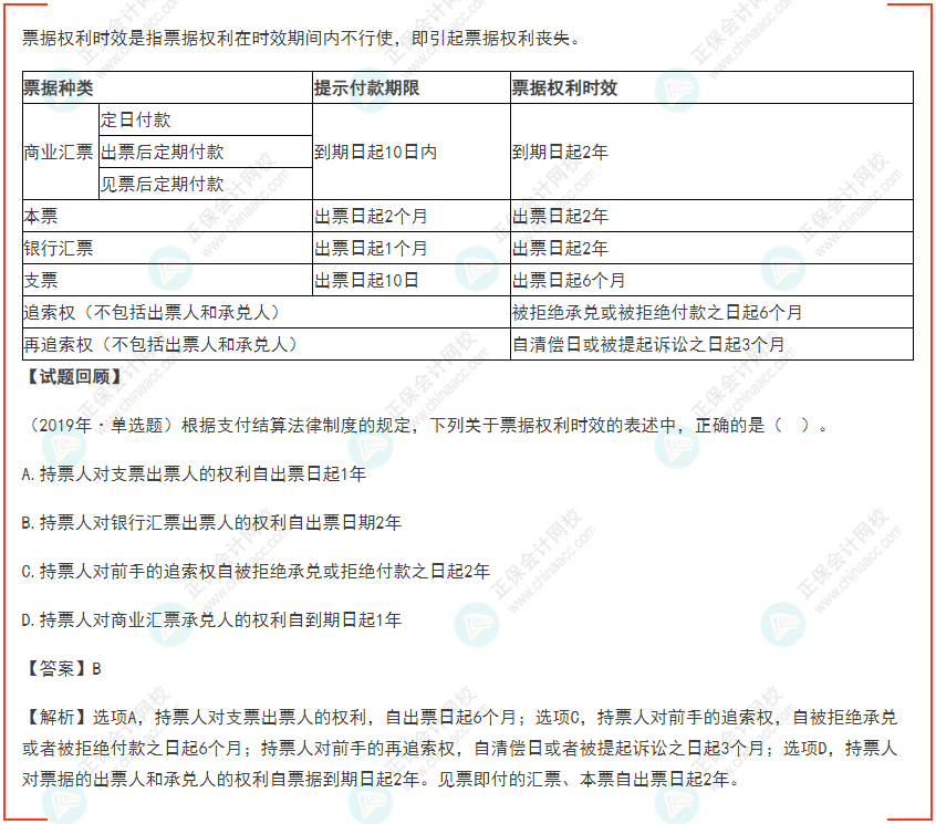 2022年初级会计《经济法基础》高频考点：票据权利的时效