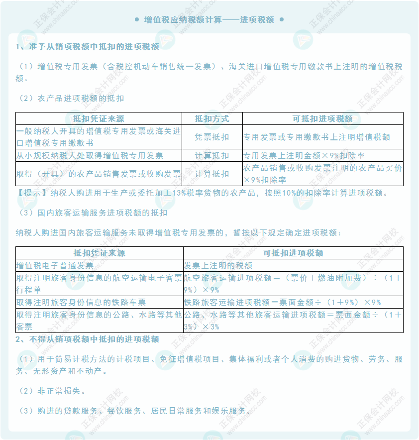 《经济法基础》30天重要知识点打卡!第11天：增值税应纳税额计算—进项税额