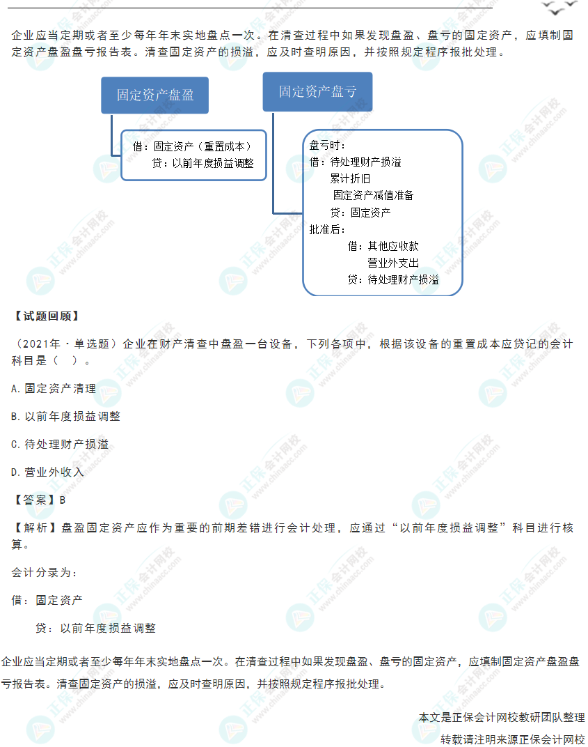 2022年《初级会计实务》高频考点：固定资产的清查