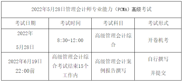 PCMA高级考试安排