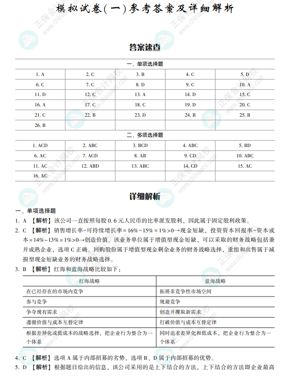 2022注会战略《冲刺8套模拟试卷》抢先看（答案解析部分）