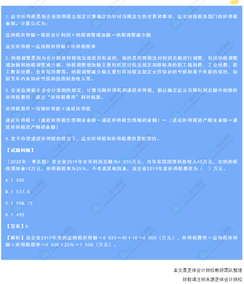 2022年《初级会计实务》高频考点：所得税费用的核算