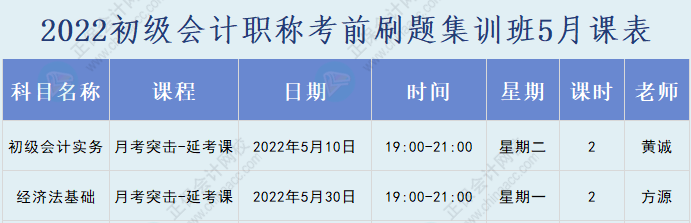 速看！2022初级会计职称考前刷题集训班课表已出炉！