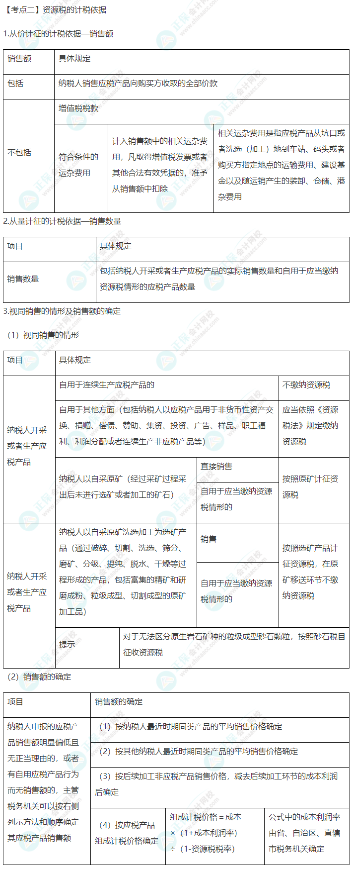 2022年注会《税法》第八章高频考点2：资源税的计税依据