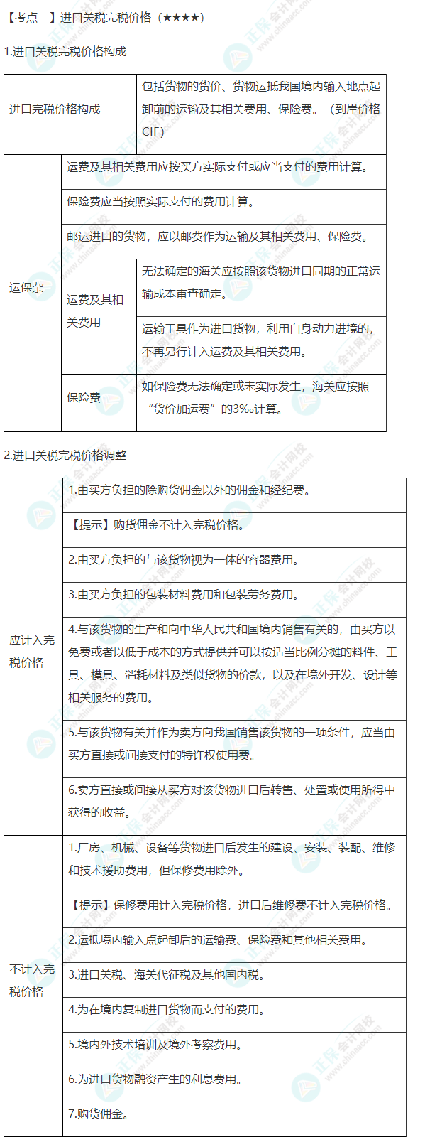 2022年注会《税法》第七章高频考点2：进口关税完税价格