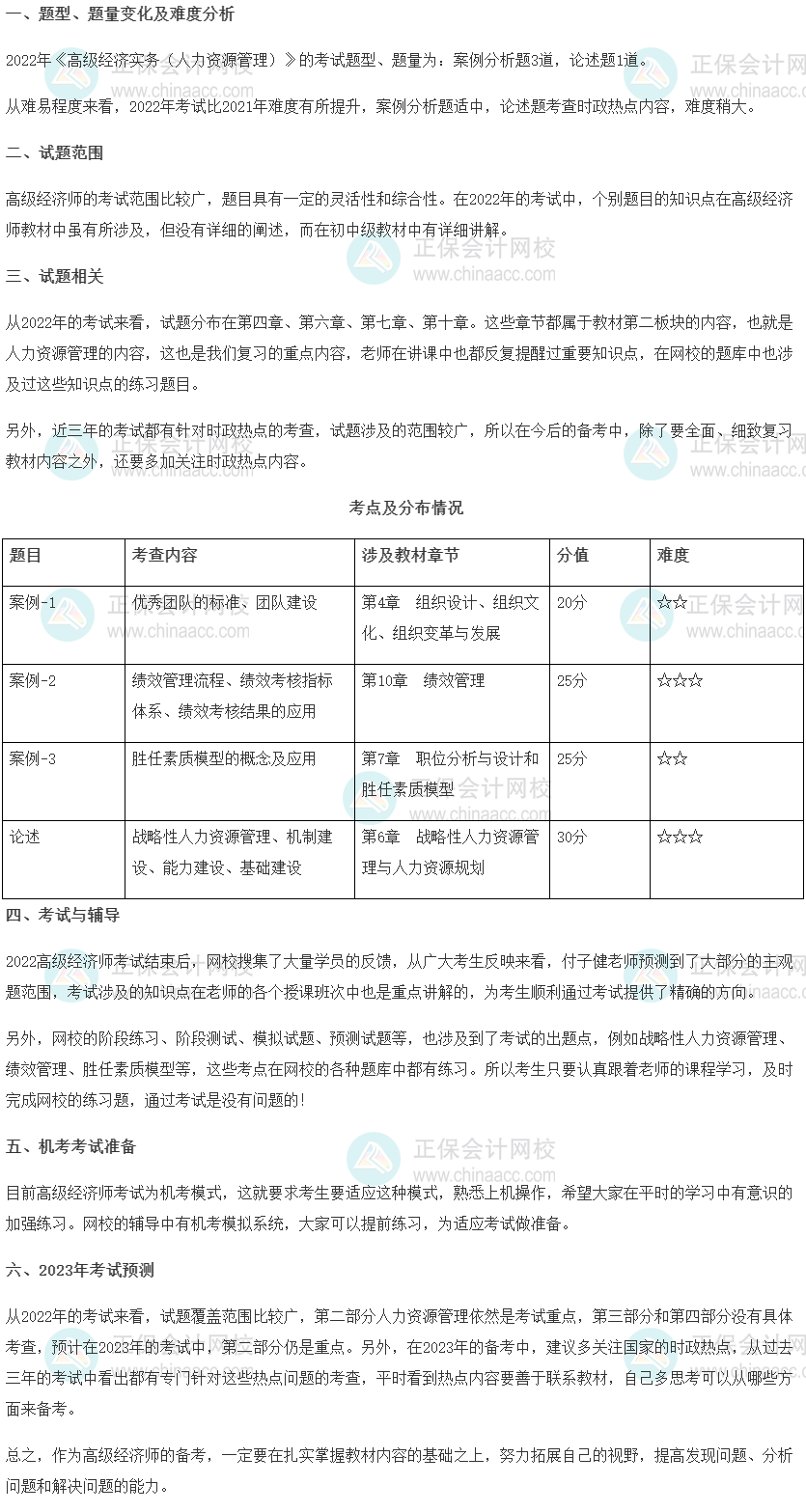 2022年高级经济师考试《人力资源管理》考情分析及2023考情预测