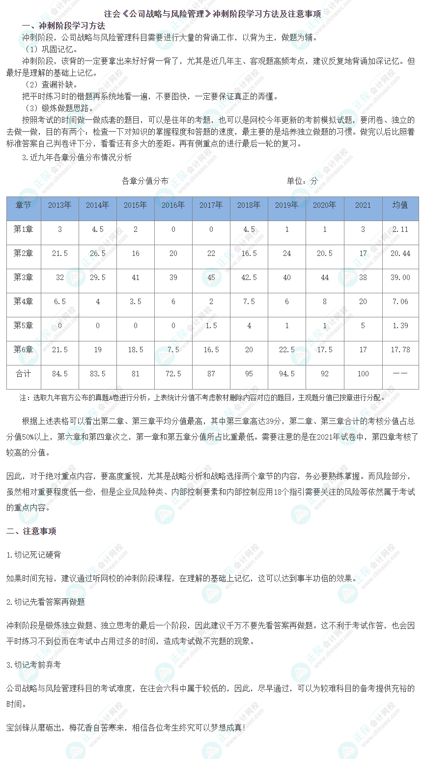 注会《公司战略与风险管理》冲刺阶段学习方法及注意事项