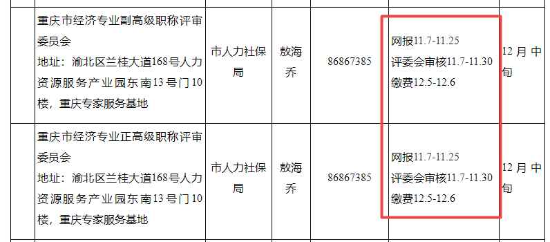 重庆高级经济师评审时间安排