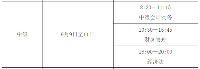 中级考试时间