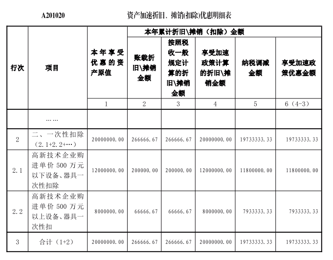 资产加速折旧明细表