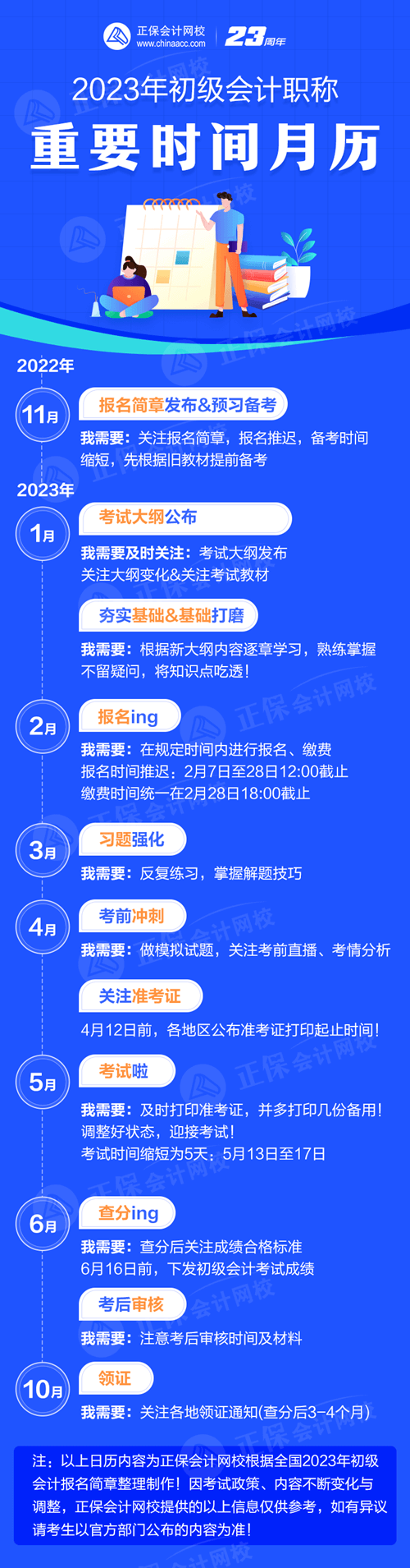 2023年初级会计职称重要时间月历已出炉！建议收藏~