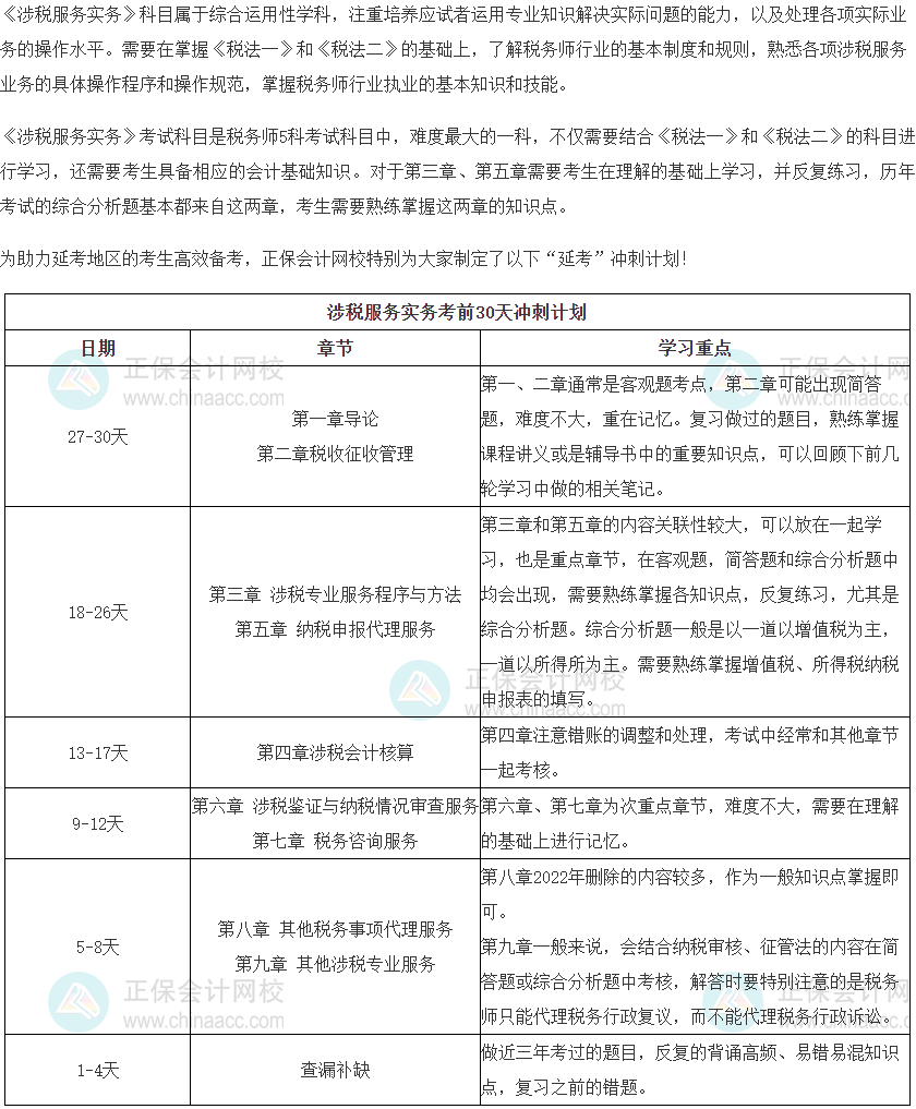 涉税服务实务冲刺计划