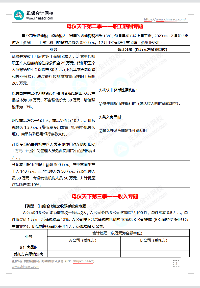 【题目下载】高志谦母仪天下母题-非现金资产、职工薪酬、收入、成本会计