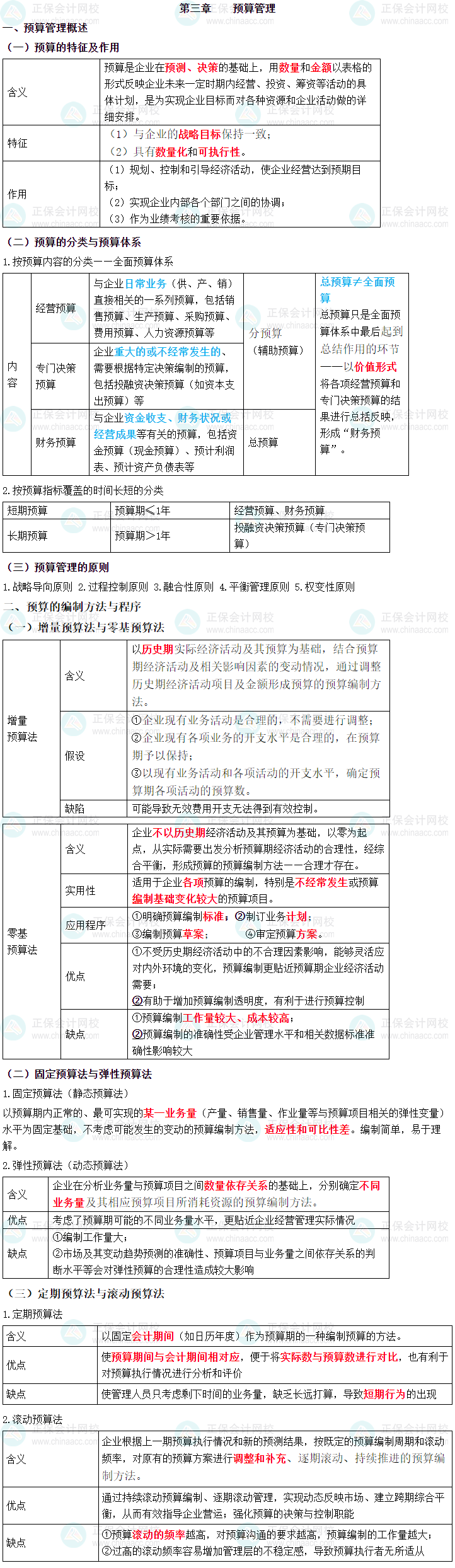 2023年中级会计职称《财务管理》三色笔记第三章：预算管理