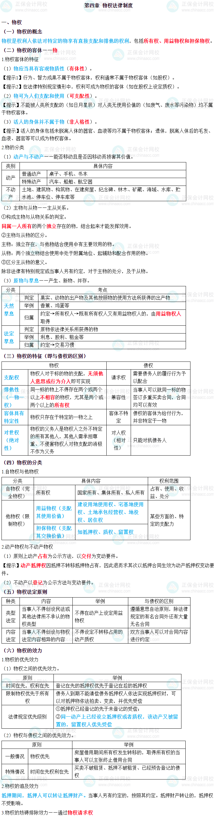 2023年中级会计职称《经济法》三色笔记第四章：物权法律制度