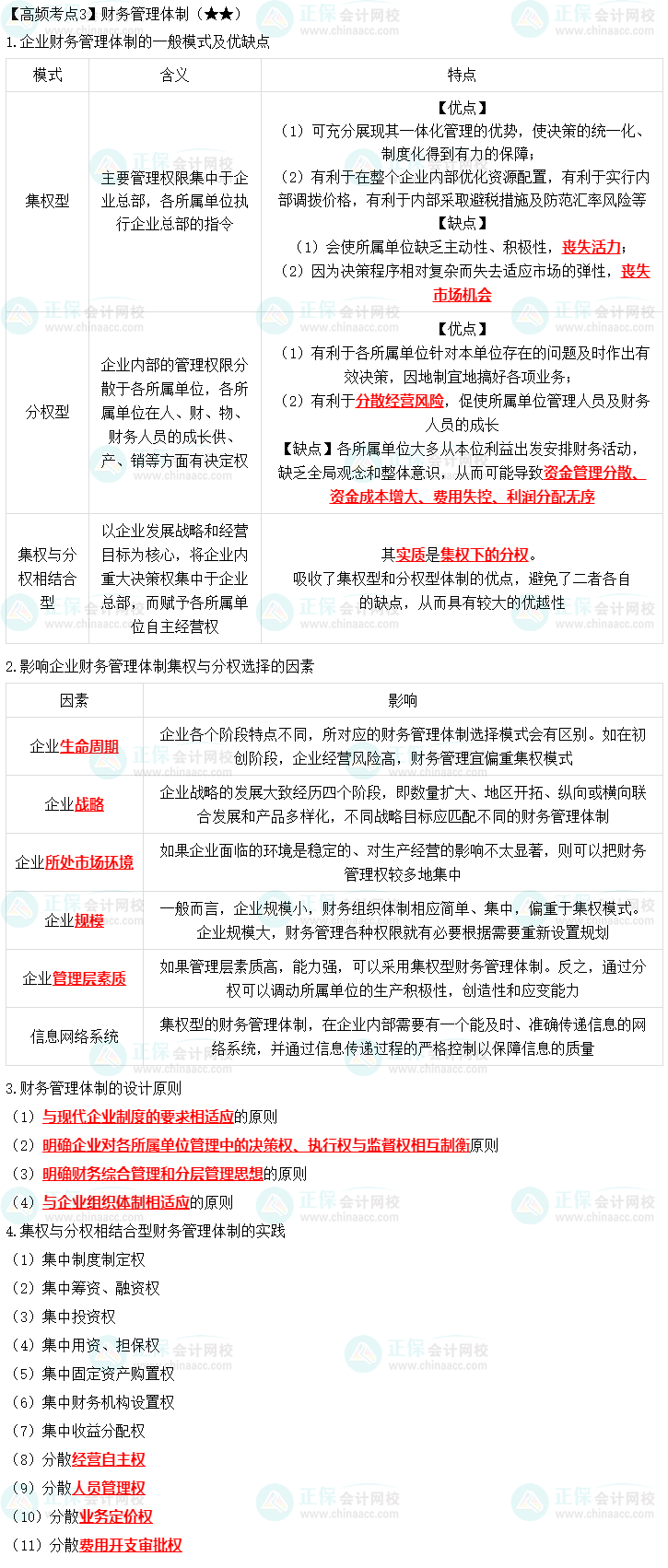 2023年中级《财务管理》高频考点：财务管理体制