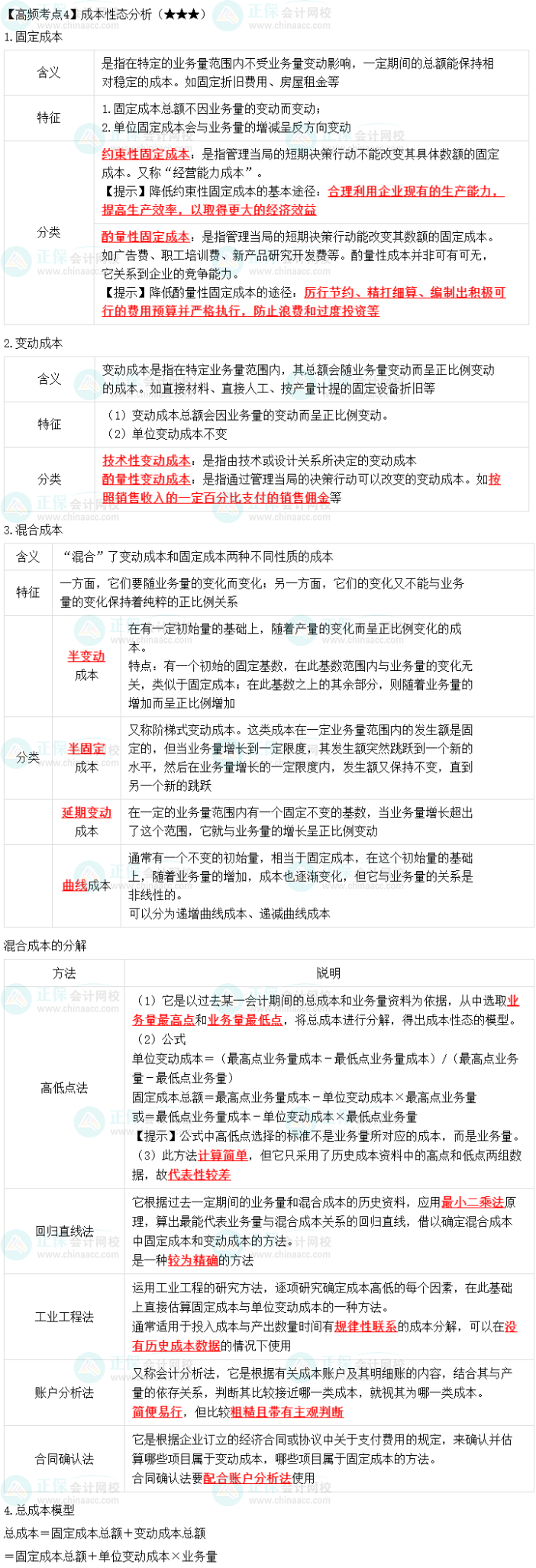 2023年中级《财务管理》高频考点：成本性态分析