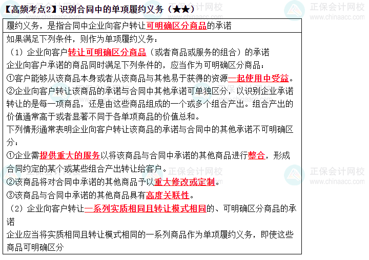 2023《中级会计实务》高频考点：识别合同中的单项履约义务（★★）