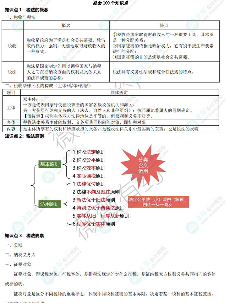 李小薇老师：注会《税法》考前必会100个知识点来啦！