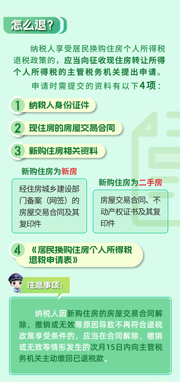 居民换购住房，个人所得税退税政策